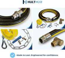 1.25m Gas Cooker Hose Kit with Bayonet, Elbow, Chain & PTFE Tape - Hulthor
