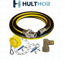 1.25m Gas Cooker Hose Kit with Bayonet, Elbow, Chain & PTFE Tape - Hulthor
