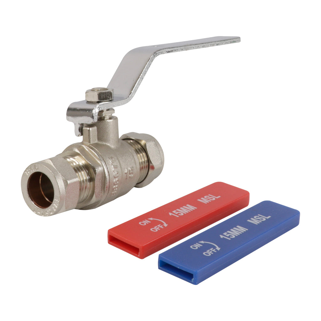 15mm Compression Full Bore Lever Ball Valve Red And Blue