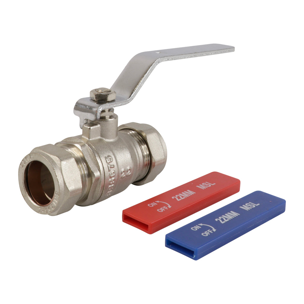 22mm Compression Full Bore Lever Ball Valve Red And Blue