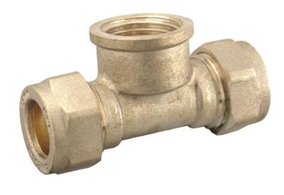 15mm x 15mm x 1/2 inch brass compression female branch tee